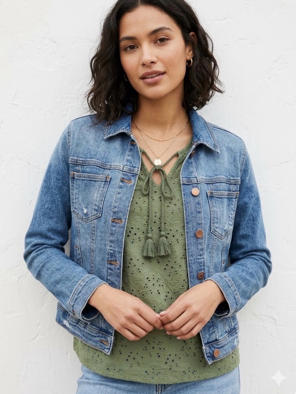 Nanette Lepore Green Tie Front Eyelet Blouse